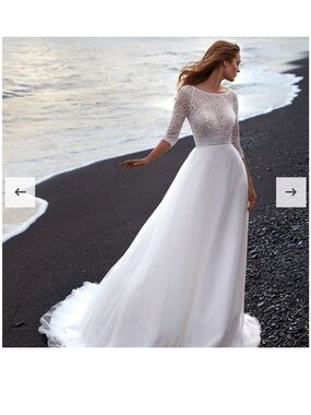 Nicole Milano Iside boatneck Beaded 3/4 sleeve wedding dress